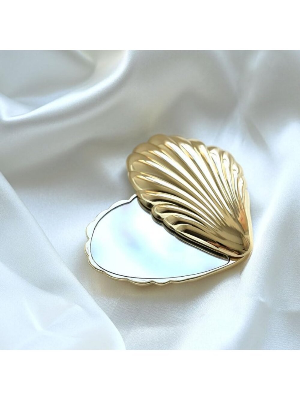 Seashell Compact Mirror for Bridesmaids | Metal Pocket Mirror with Gift Pouch